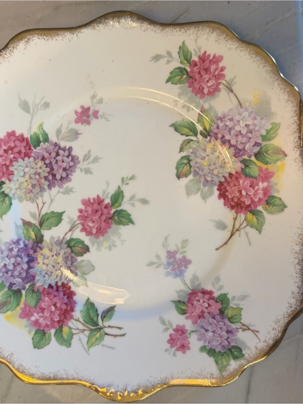 Staffordshire Bone China Gold-Trim Ceramic Dinner Plate - Pink & Purple